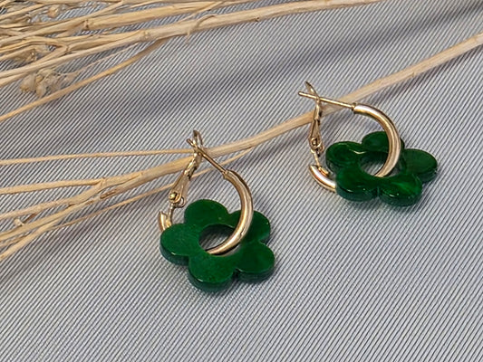 Notre Collection de Bijoux - Boucle d'Oreille Fleur Verte