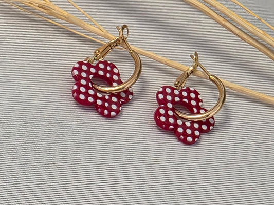Notre Collection de Bijoux - Boucle d'Oreille Fleur Rouge et Blanc
