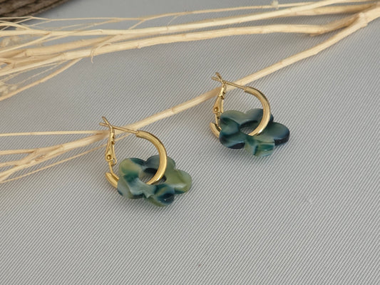 Notre Collection de Bijoux - Boucle d'Oreille Fleur Bleu Jaune