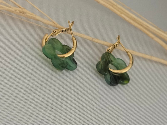 Notre Collection de Bijoux - Boucle d'Oreille Fleur Kaki Zébré