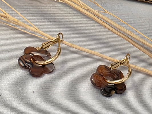 Notre Collection de Bijoux - Boucle d'Oreille Fleur Thon Maronné