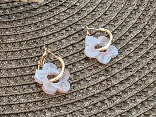 Notre Collection de Bijoux - Boucle d'Oreille Fleur Blanc Rose