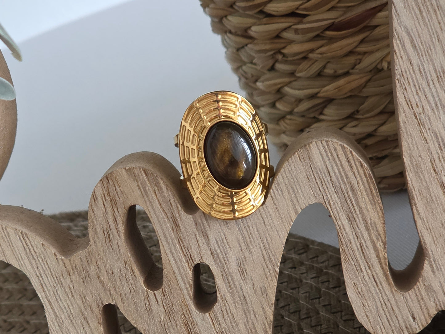 Notre Collection de Bijoux - Bague Ovale Pierre Œil de Tigre