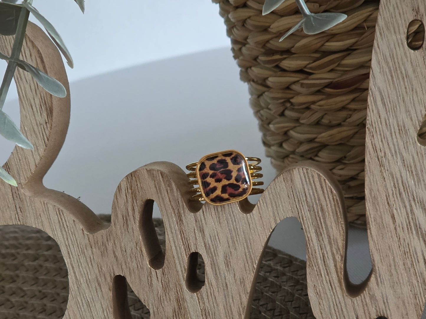 Notre Collection de Bijoux - Bague Carré Perle Léopard