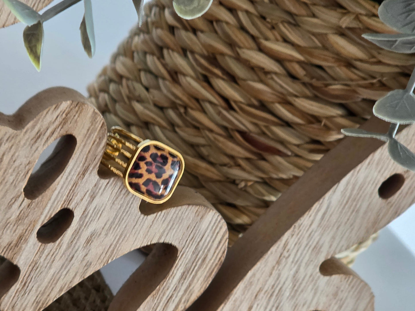 Notre Collection de Bijoux - Bague Carré Perle Léopard