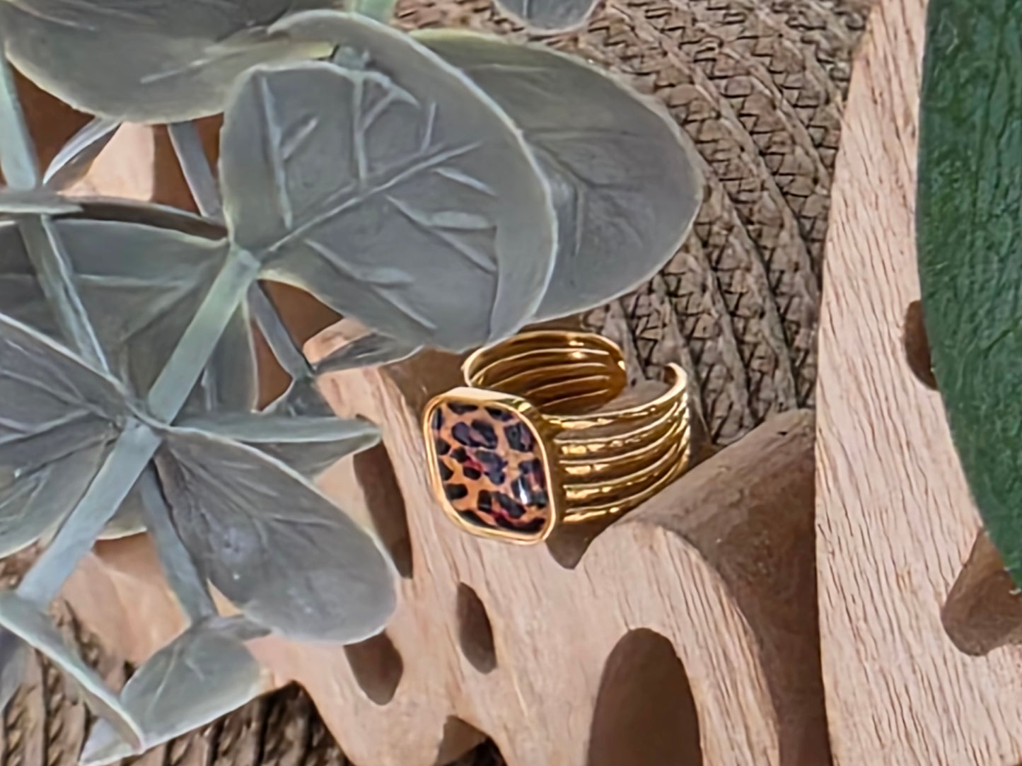 Notre Collection de Bijoux - Bague Carré Perle Léopard