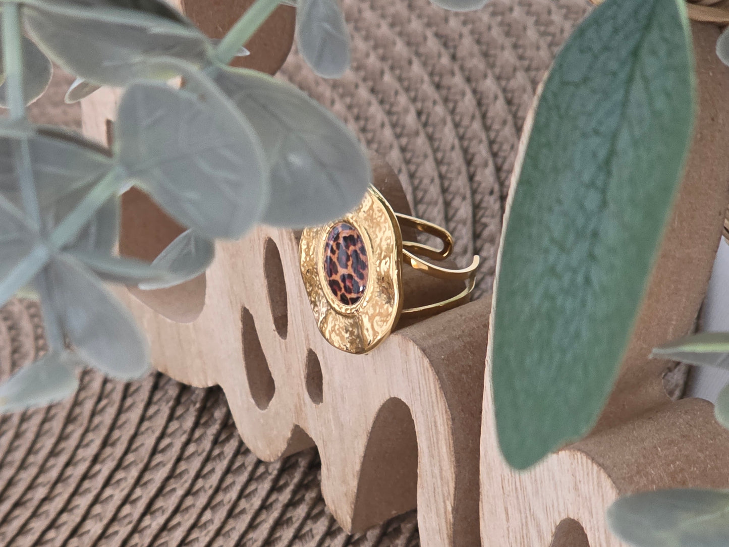 Notre Collection de Bijoux - Bague Ronde Perle Léopard