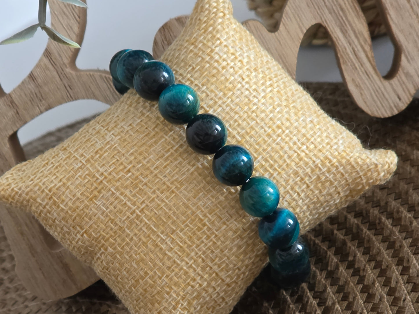 Notre Collection de Bijoux - Bracelet Elasticité Œil de Tigre Bleu Indigo