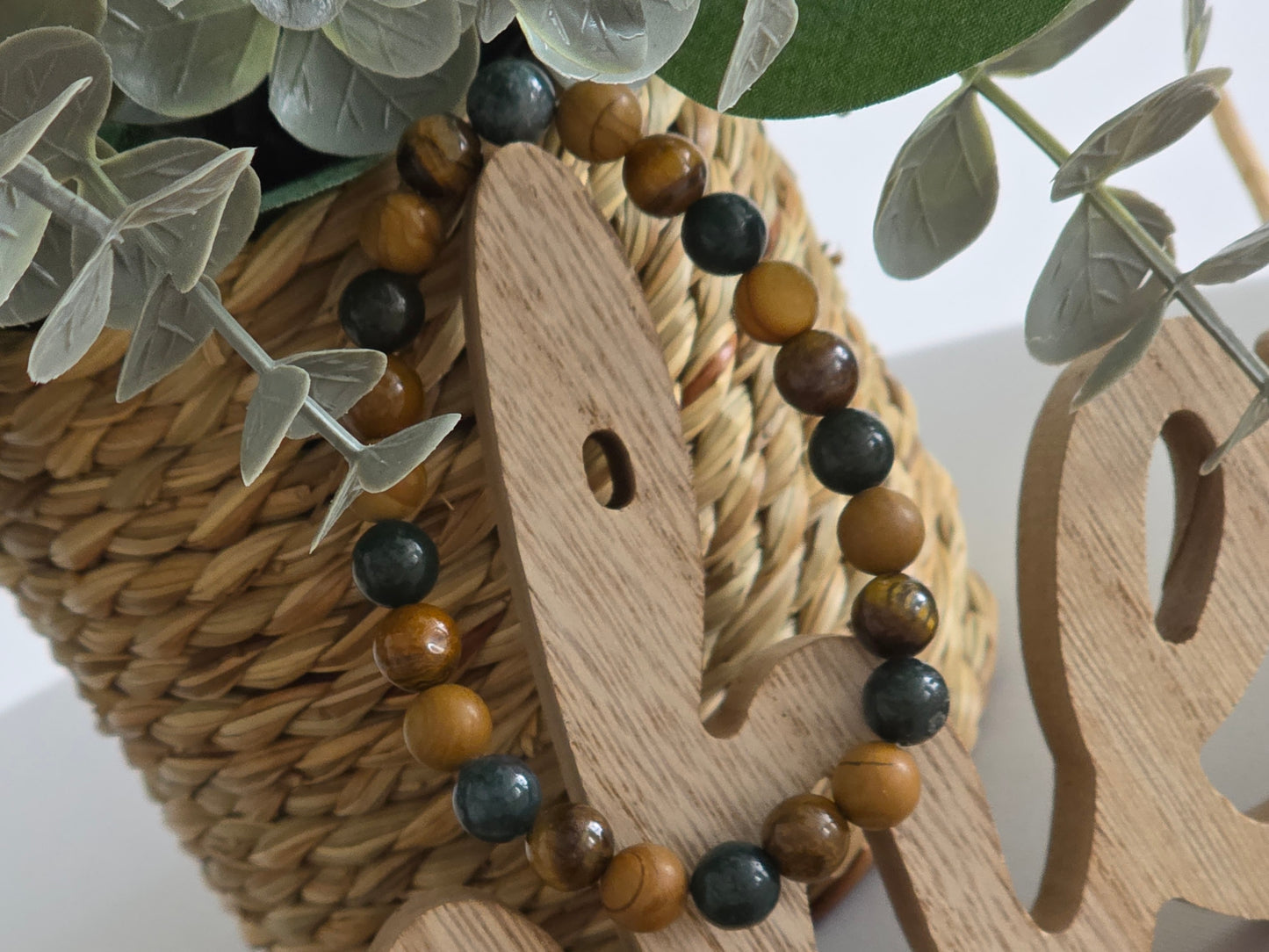 Notre Collection de Bijoux - Bracelet Elasticité perle Obsidienne Acajou