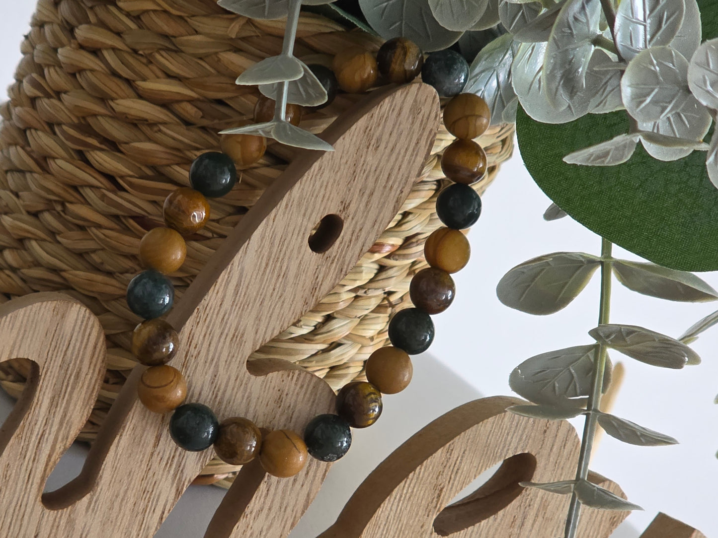 Notre Collection de Bijoux - Bracelet Elasticité perle Obsidienne Acajou