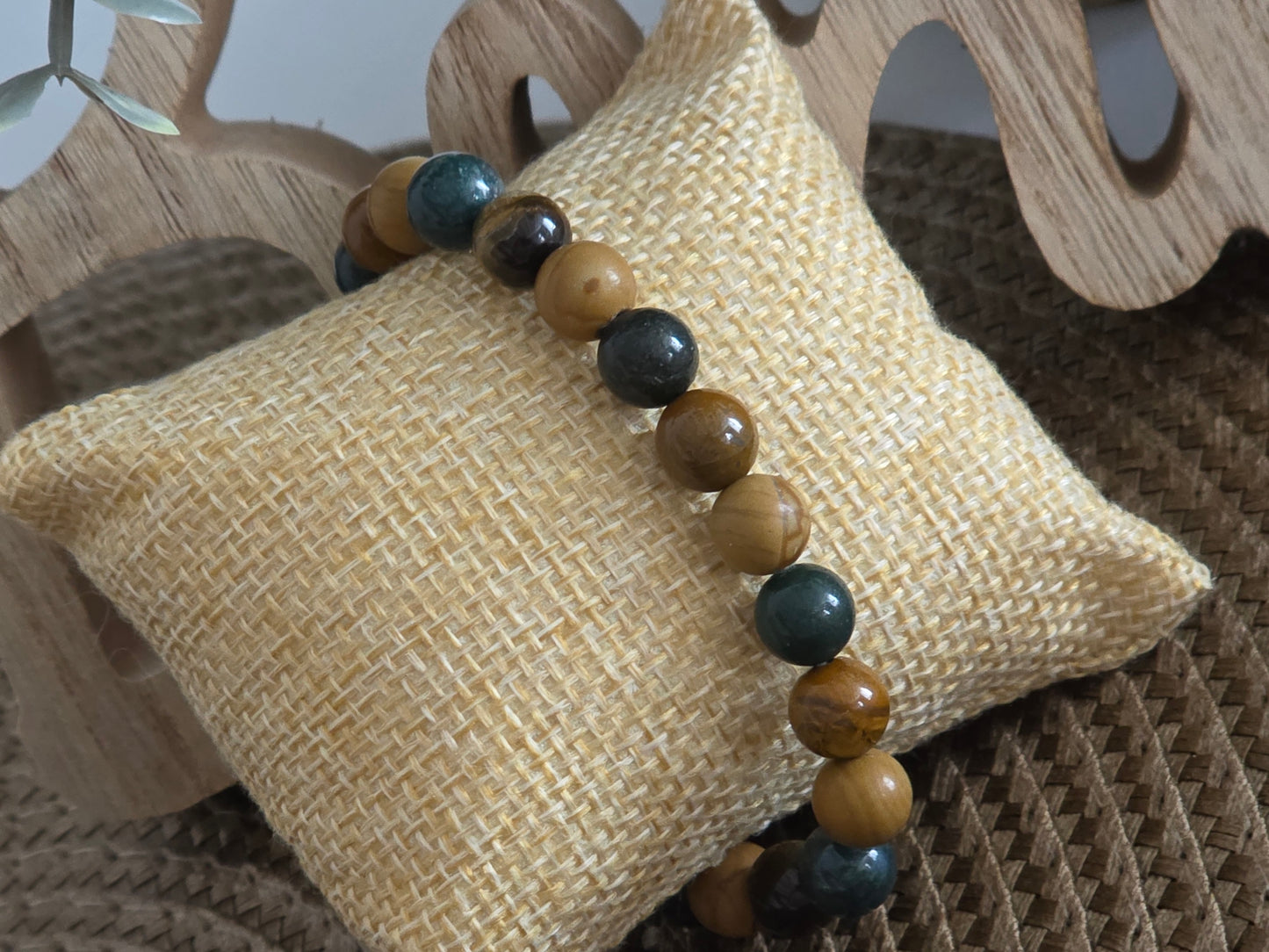 Notre Collection de Bijoux - Bracelet Elasticité perle Obsidienne Acajou