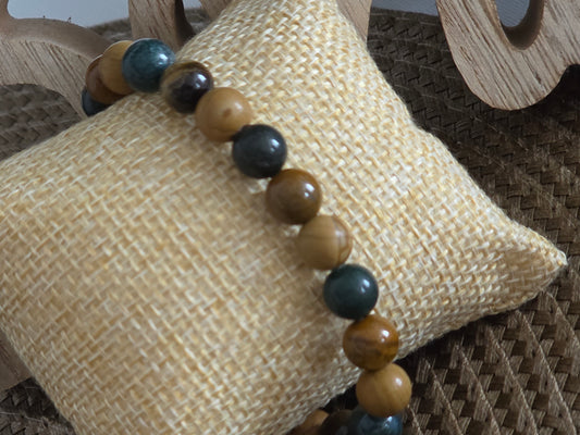 Notre Collection de Bijoux - Bracelet Elasticité perle Obsidienne Acajou