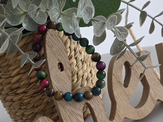 Notre Collection de Bijoux - Bracelet Elasticité Perle Œil de Tigre Multicolore