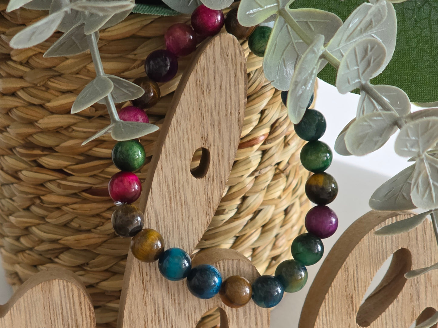 Notre Collection de Bijoux - Bracelet Elasticité Perle Œil de Tigre Multicolore