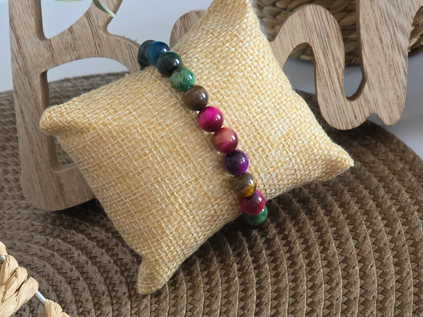 Notre Collection de Bijoux - Bracelet Elasticité Perle Œil de Tigre Multicolore