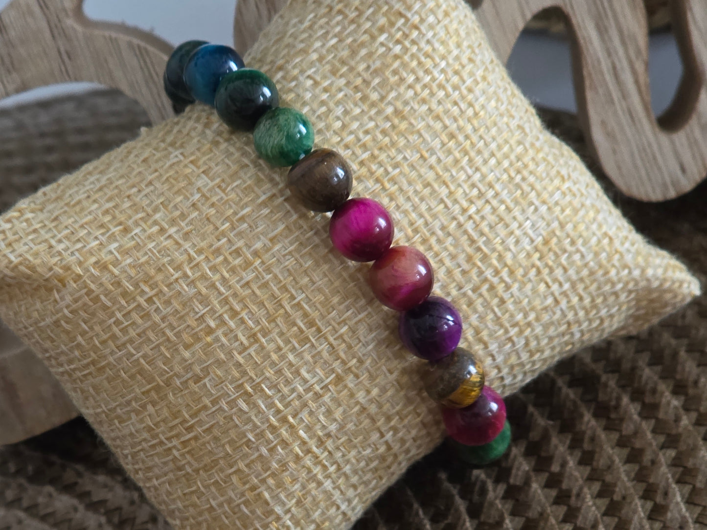 Notre Collection de Bijoux - Bracelet Elasticité Perle Œil de Tigre Multicolore