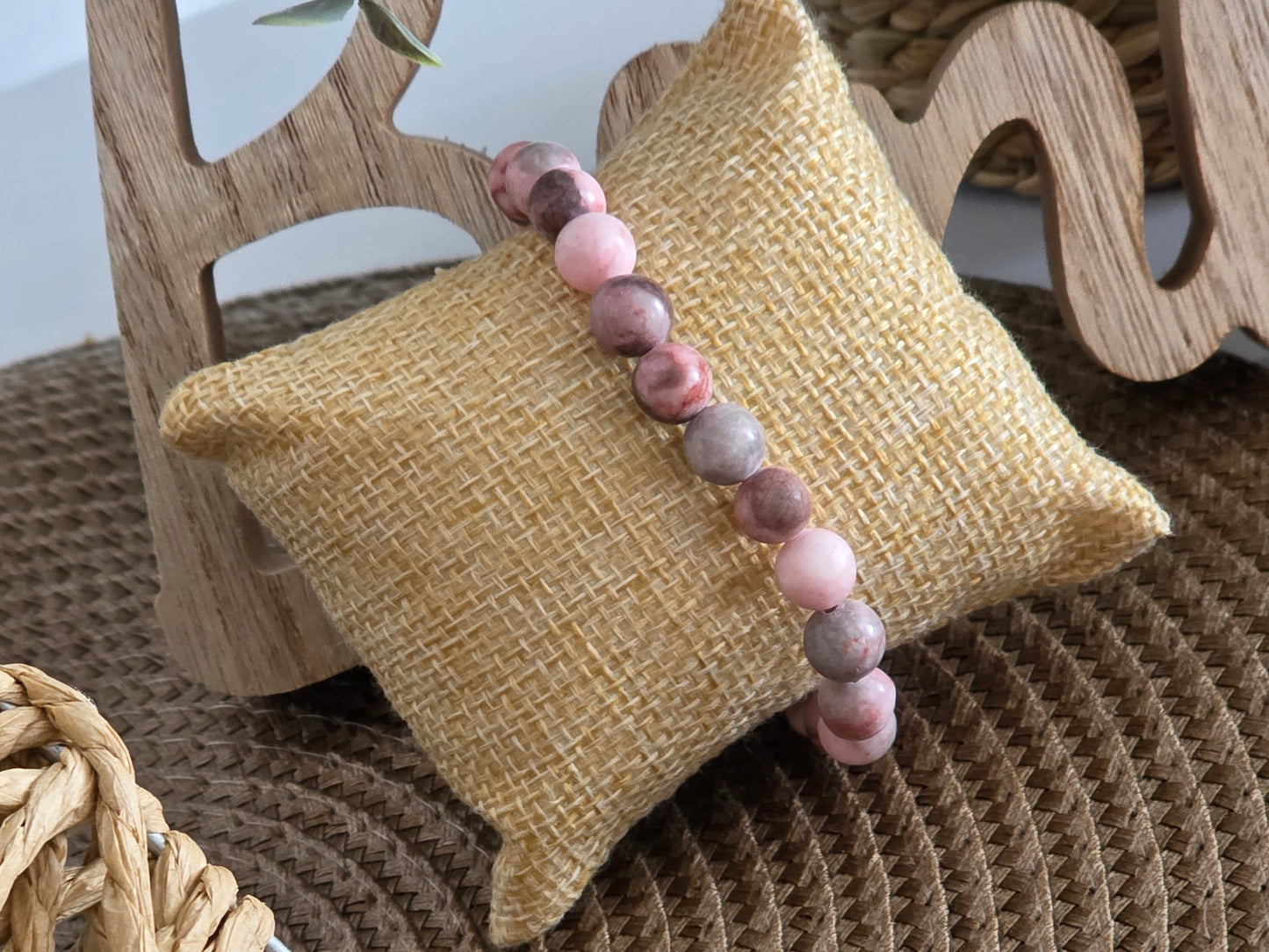 Bracelet Elasticité Perle Hématite Rose