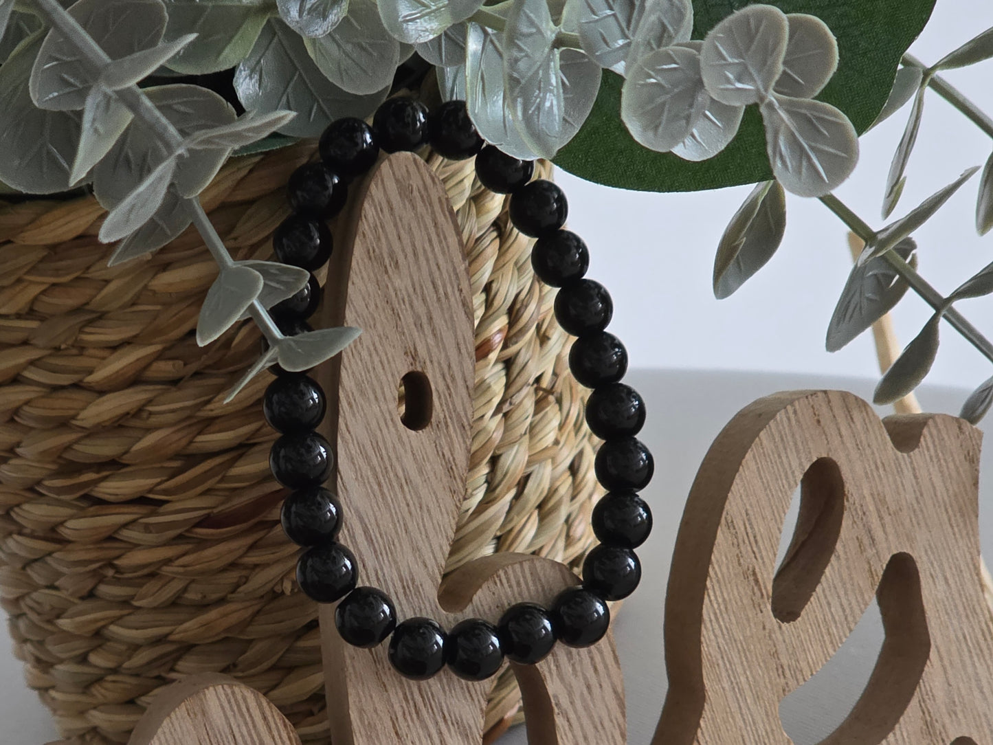 Bracelet Elasticité Perle Obsidienne Noir