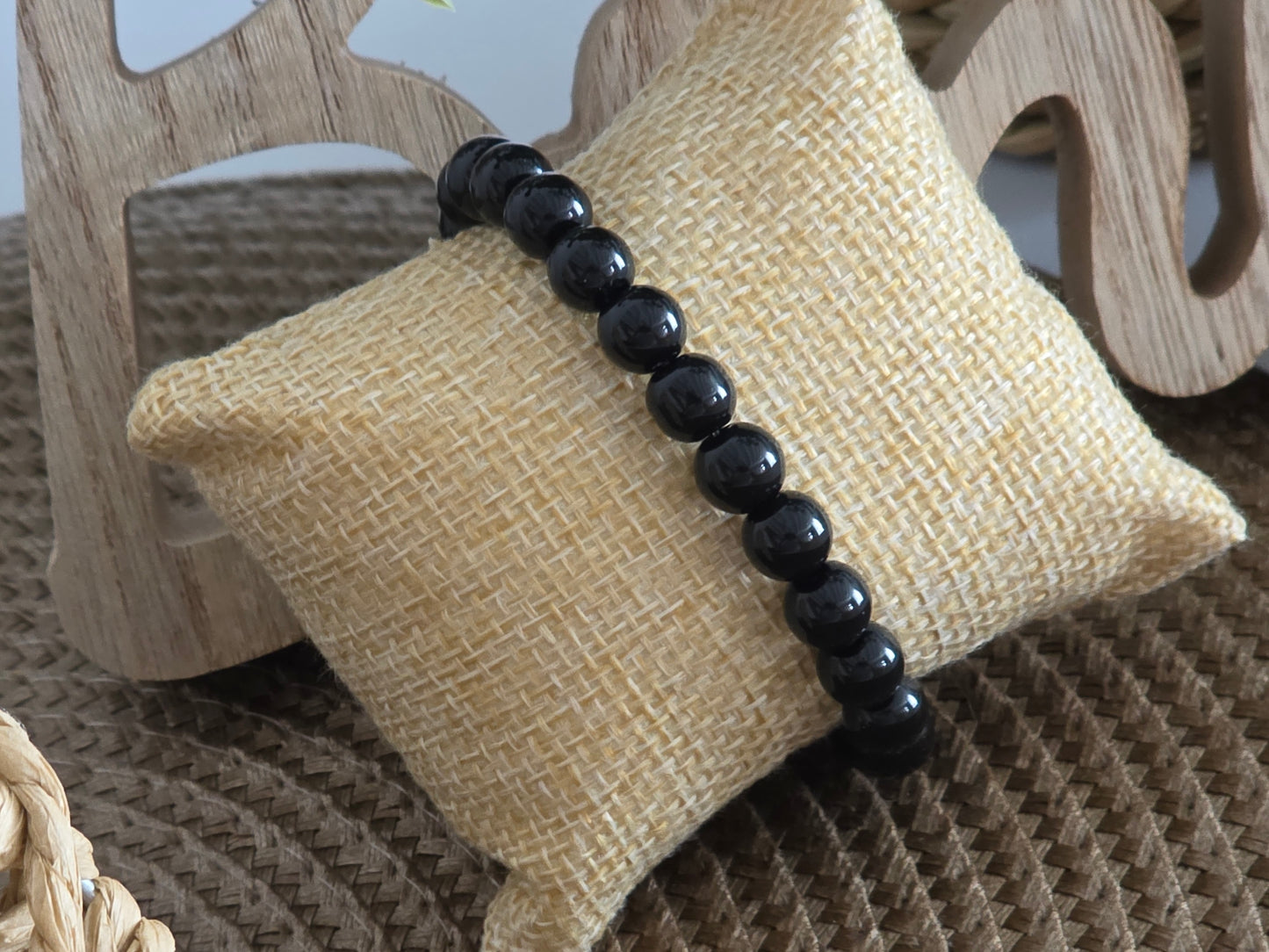 Bracelet Elasticité Perle Obsidienne Noir