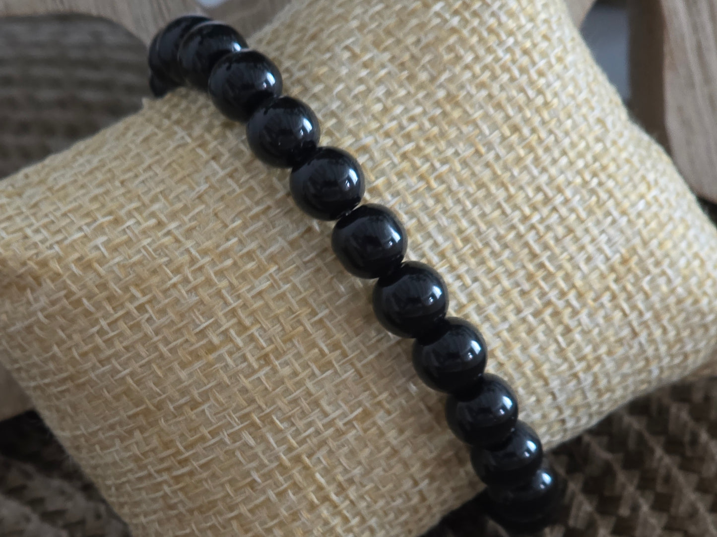 Bracelet Elasticité Perle Obsidienne Noir