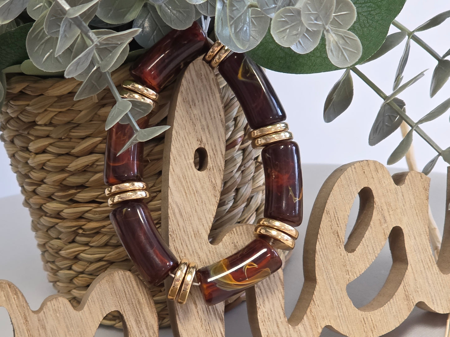 Notre Collection de Bijoux - Bracelet Jonc Marron Doré