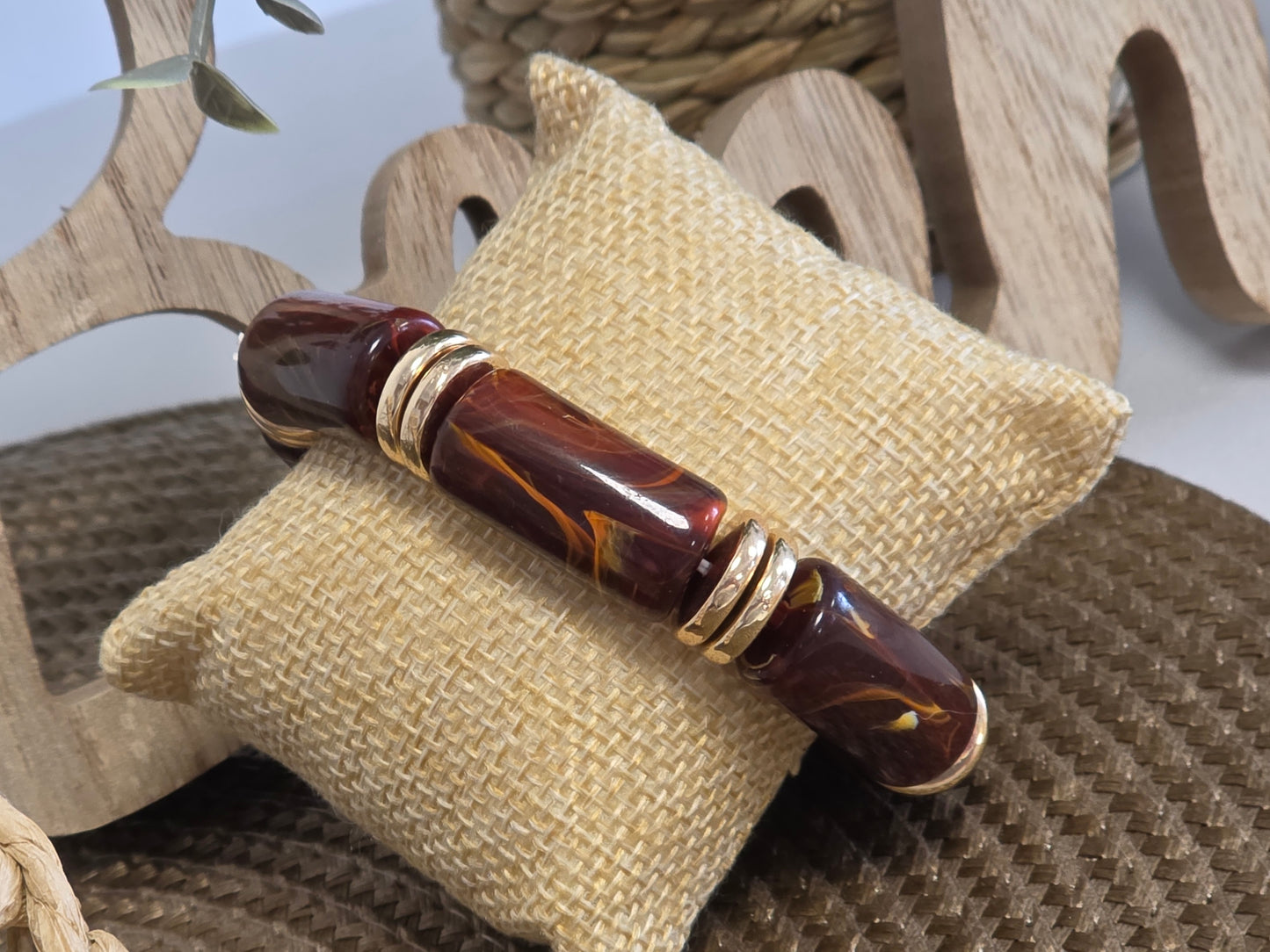 Notre Collection de Bijoux - Bracelet Jonc Marron Doré