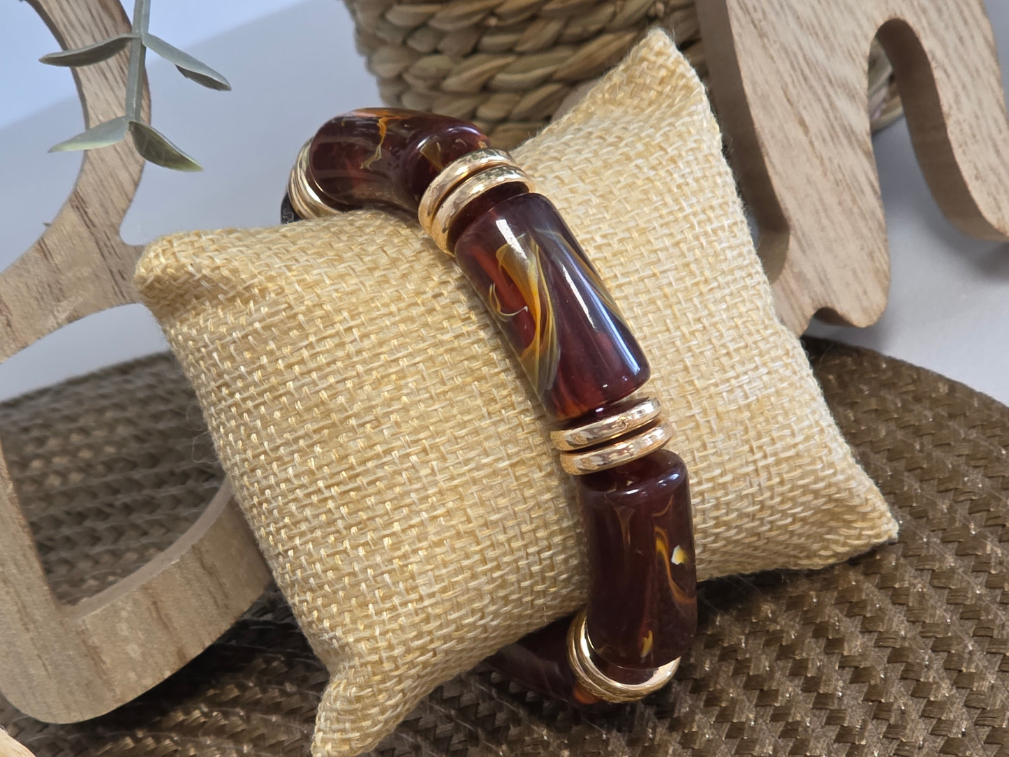 Notre Collection de Bijoux - Bracelet Jonc Brun Doré