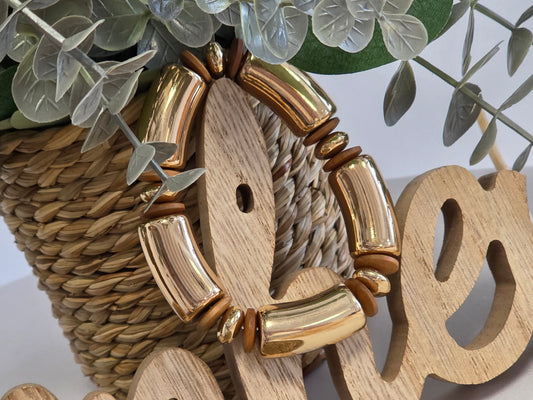 Bracelet Jonc Bois Beige et Doré