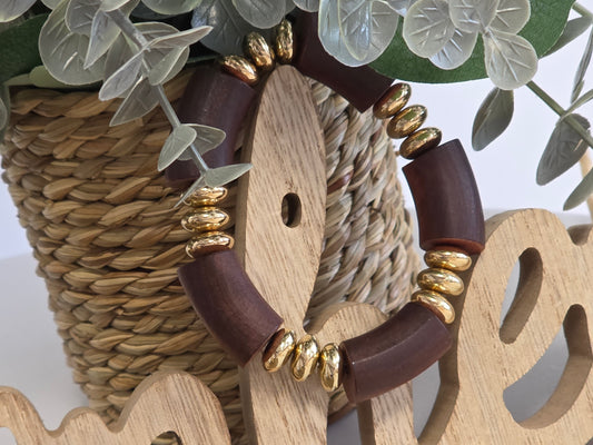 Notre Collection de Bijoux - Bracelet Jonc Bois Doré Marron