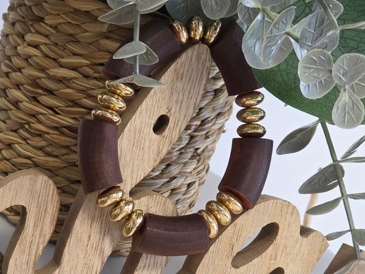 Notre Collection de Bijoux - Bracelet Jonc Bois Doré Marron