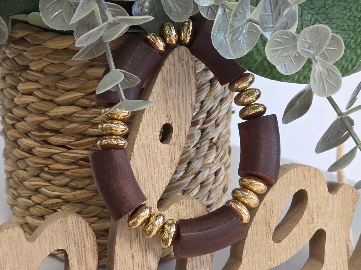 Notre Collection de Bijoux - Bracelet Jonc Bois Doré Marron