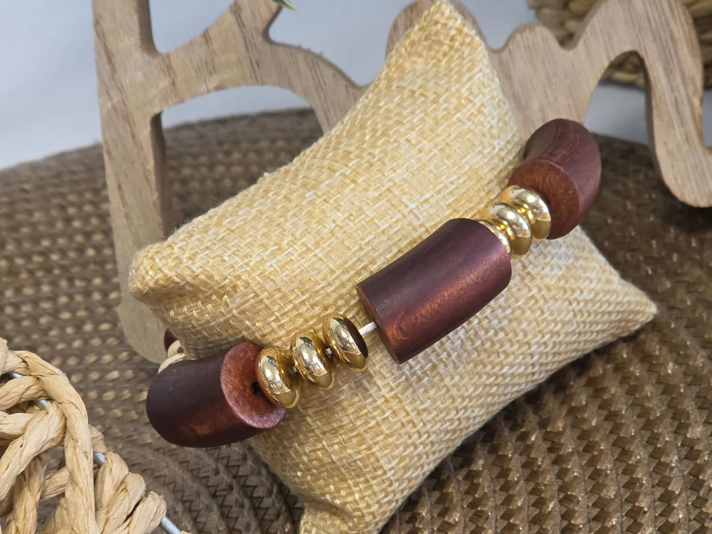 Notre Collection de Bijoux - Bracelet Jonc Bois Doré Marron