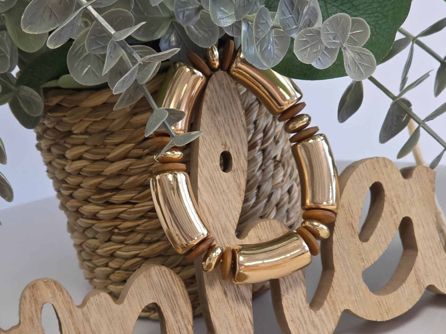 Bracelet Jonc Bois Doré Taupe