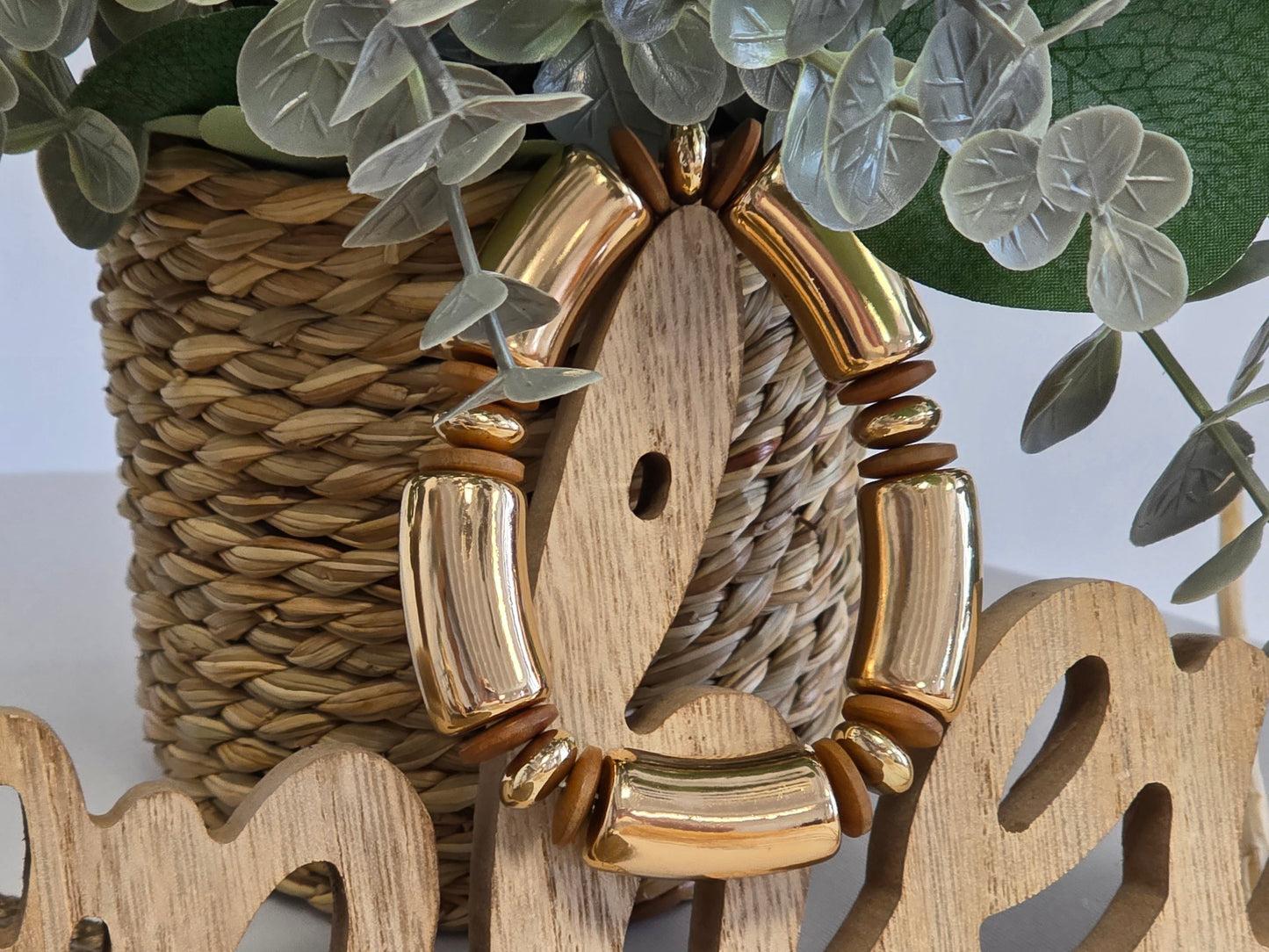 Bracelet Jonc Bois Doré Taupe