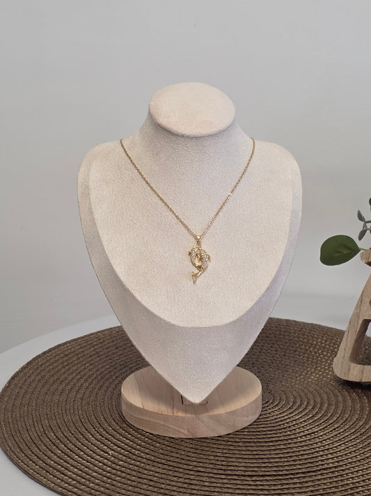 Notre Collection de Bijoux - Pendentif Double Dauphin Doré à Strass