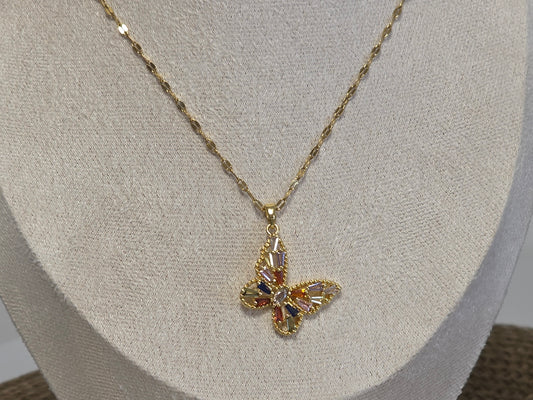 Notre Collection de Bijoux - Pendentif Papillon à Strass Coloré