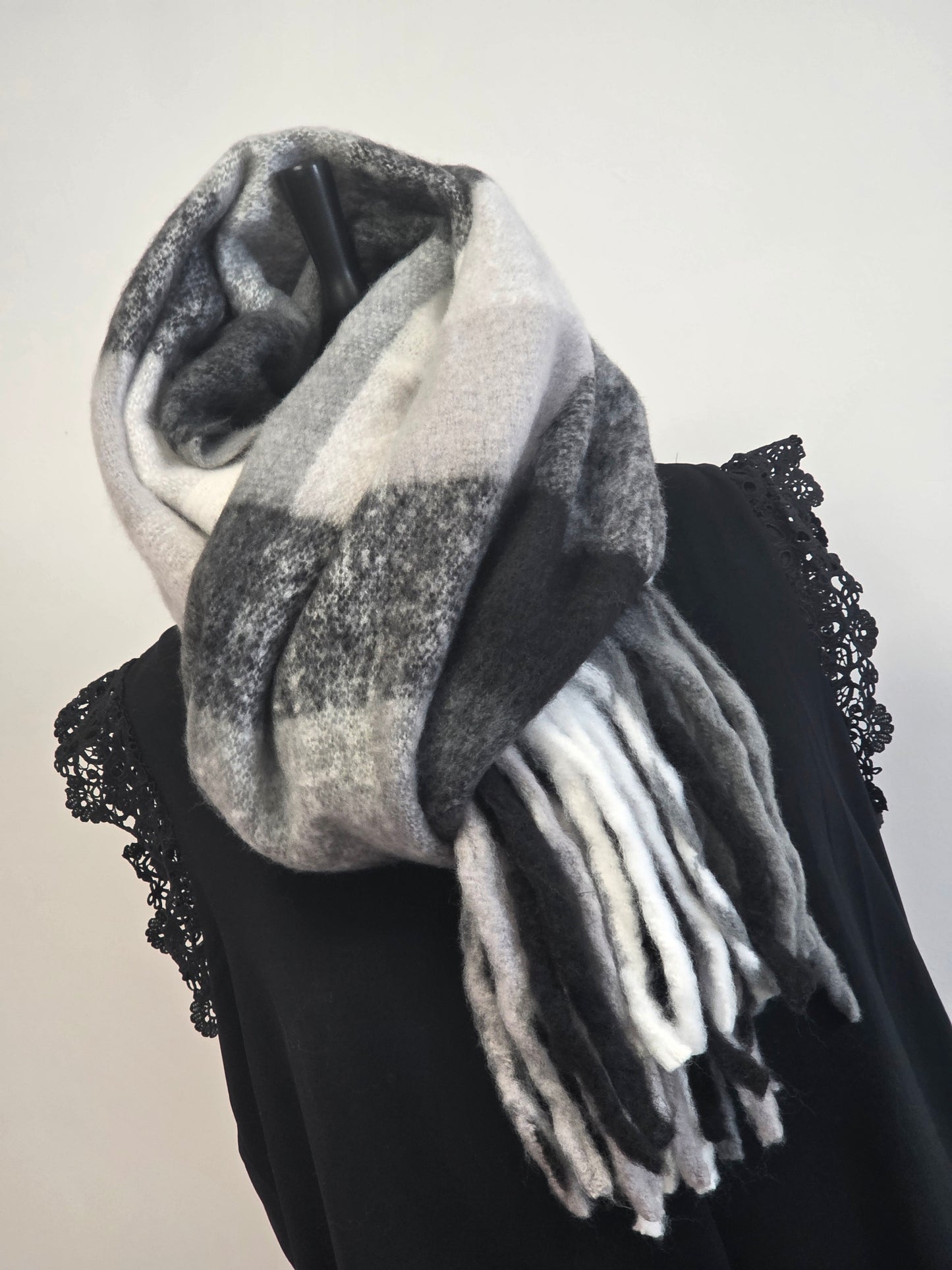 Echarpe Femme Patchwork Noir Blanc