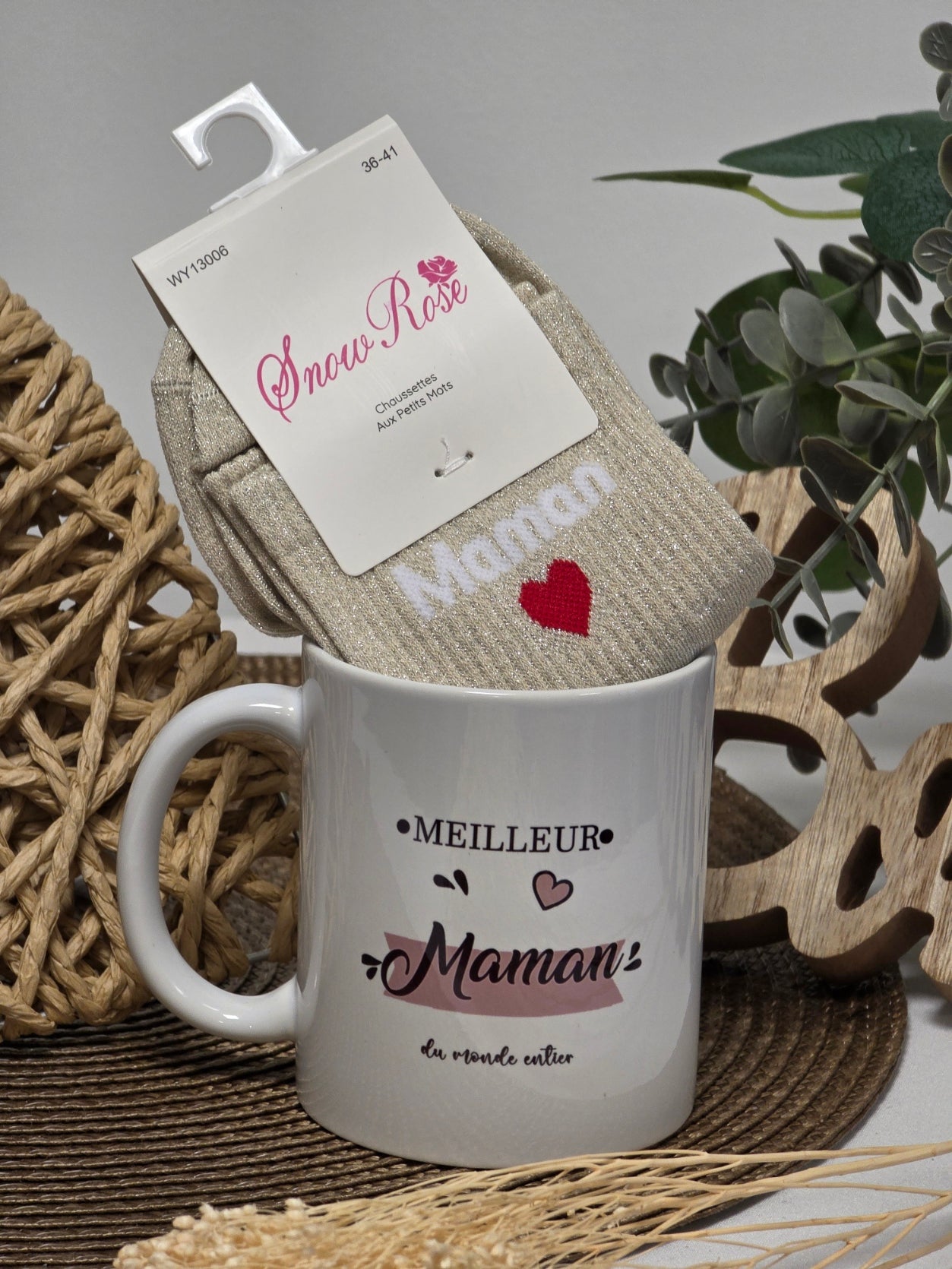 MUG MEILLEUR MAMAN AVEC SA CHAUSSETTE PAILLETEE