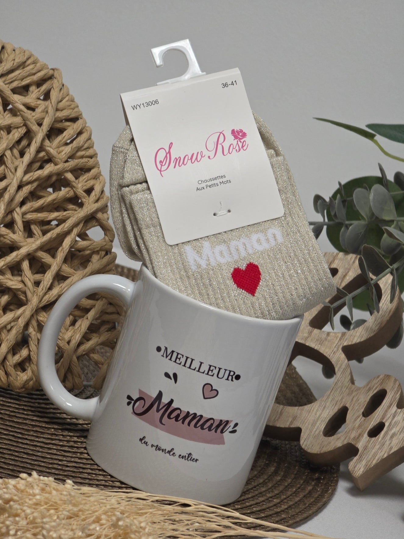 MUG MEILLEUR MAMAN AVEC SA CHAUSSETTE PAILLETEE