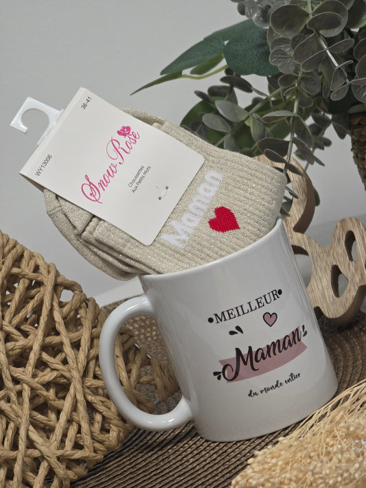 MUG MEILLEUR MAMAN AVEC SA CHAUSSETTE PAILLETEE