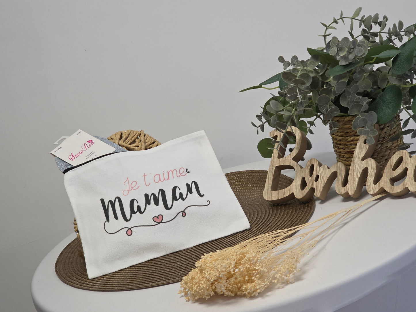 POCHETTE " JE T'AIME MAMAN " AVEC SA CHAUSSETTE PAILLETEE GRIS