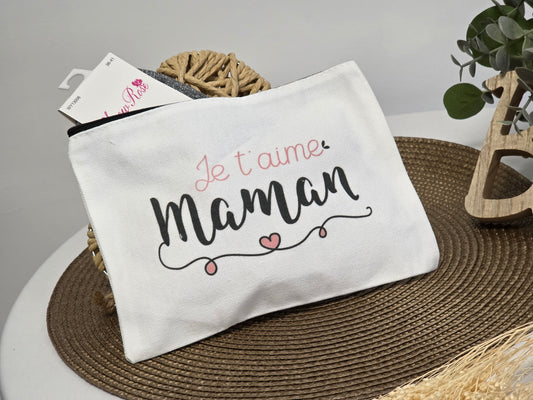POCHETTE " JE T'AIME MAMAN " AVEC SA CHAUSSETTE PAILLETEE GRIS FONCE
