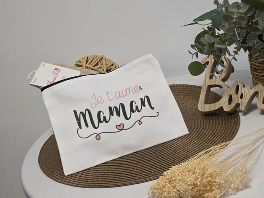 POCHETTE " JE T'AIME MAMAN " AVEC SA CHAUSSETTE PAILLETEE BEIGE