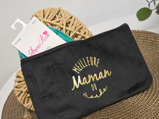 POCHETTE " MEILLEUR MAMAN DU MONDE "  AVEC SA CHAUSSETTE PAILLETEE VERT