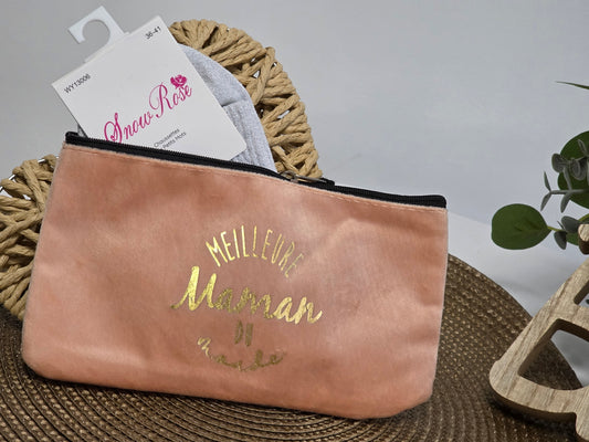 POCHETTE " MEILLEUR MAMAN DU MONDE " AVEC SA CHAUSSETTE PAILLETEE