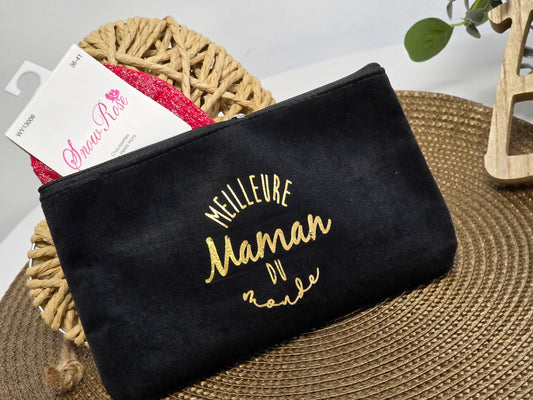 POCHETTE " MEILLEUR MAMAN DU MONDE "  AVEC SA CHAUSSETTE PAILLETEE ROUGE