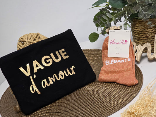 POCHETTE " VAGUE D'AMOUR" AVEC SA CHAUSSETTE PAILLETEE ORANGE