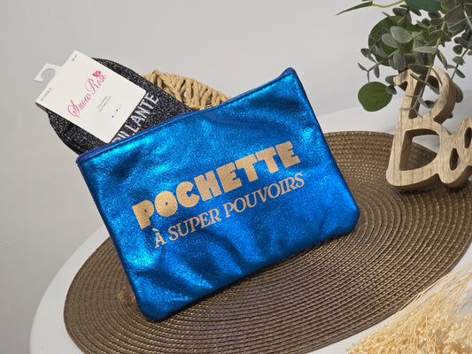 POCHETTE " A SUPER POUVOIRS " AVEC SA CHAUSSETTE PAILLETEE NOIR
