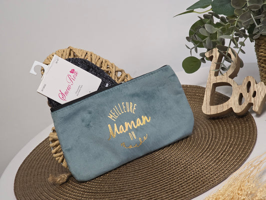 POCHETTE " MEILLEUR MAMAN DU MONDE "  AVEC SA CHAUSSETTE PAILLETEE NOIR