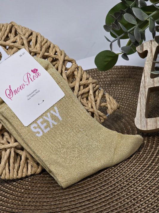 SEXY - Chaussette à Paillette Beige